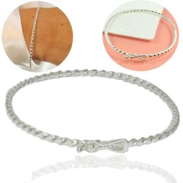 Imagem de Bracelete Pulseira Oval Torcido Trabalhado Feminino Prata - Lojas La&N