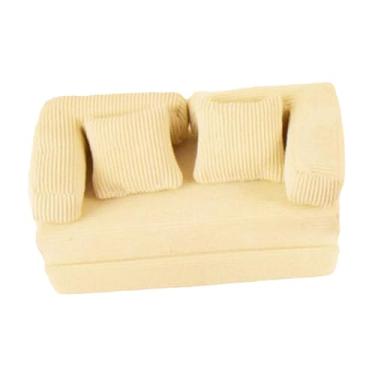 Imagem de MERIGLARE Sofá em miniatura para casa de bonecas na escala 1:12 com almofada, acessórios DIY, mini poltrona conversível, móveis em miniatura para decoração, Bege