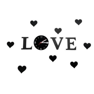Imagem de Relógio Decorativo Love Moderno Sala Quarto Espelho Preto - AGV Criaçõ