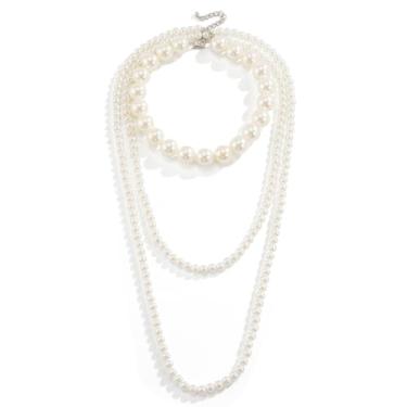 Imagem de Colar vintage de pérolas barrocas em camadas para mulheres, colar longo de pérolas, bijuterias elegantes para festas à fantasia, 1, Metal, Sem Pedra Preciosa