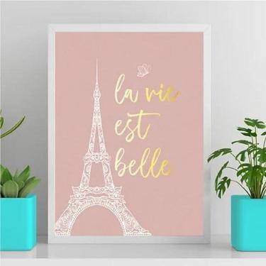 Imagem de Quadro Torre Eiffel La Vie Est Belle 33X24Cm - Vidro Branca