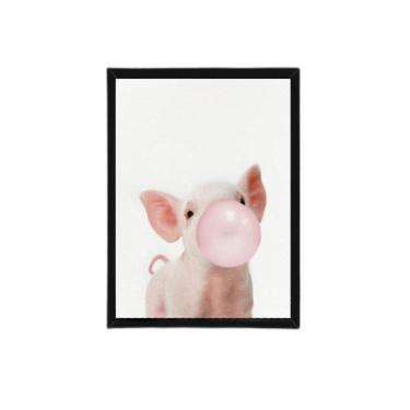 Imagem de Quadro Porquinho Chicletes 33X24Cm - Com Vidro Moldura Preta
