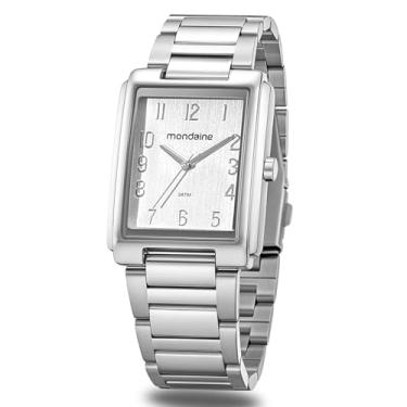 Imagem de Relógio Mondaine Feminino Analógico De Pulso Prateado Fundo Cinza Quadrado Pulseira Em Aço Inoxidável Vintage Resistente A Água Original