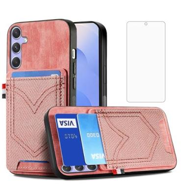 Imagem de Asuwish Capa de celular magnética para Samsung Galaxy S25 5G com protetor de tela de vidro temperado e acessórios de compartimento para cartão de crédito de couro PU jeans S 25 25S SM-S931U feminino
