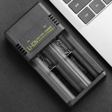 Imagem de Carregador de bateria USB de 4/2 compartimentos 18650/16340/14500, adequado para baterias de íon de lítio recarregáveis de 3,7 V, carregador universal (bateria de pressão superior de 4/3, carregador