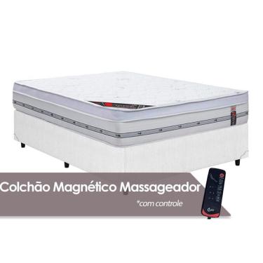 Imagem de Cama Box Casal Colchão C-vibro Massagem Castor Pocket Gold Star Niponpedic Magnético + Base Crc Courano White(138x188)