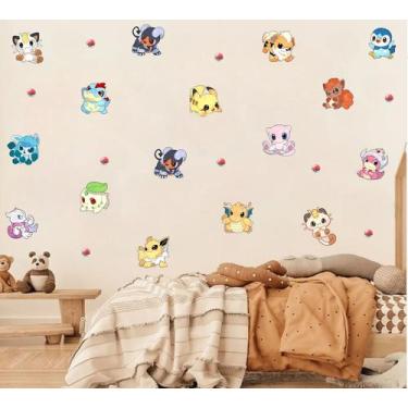 Imagem de adesivo de parede pokemon aquarela com pokebolas cute baby decoração i
