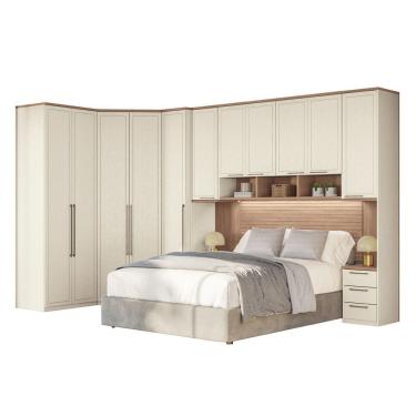 Imagem de Guarda Roupa Casal Modulado Toledo 166 11 Portas de Bater 12 Gavetas MDF Areia com Wood Santos Andirá