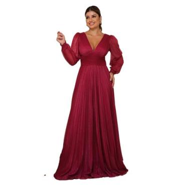 Imagem de Vestido Festa Longo Manga Longa Brilhante Mãe do Noivo - - Glamoor Fes