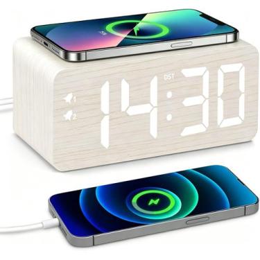 Imagem de Despertador URAYCO de madeira com carregador sem fio 10W e 2 portas US