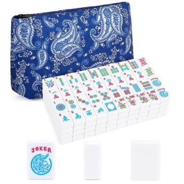 Imagem de Peças de Mahjong Gamelody 166 peças 3 cm Brancas Portáteis