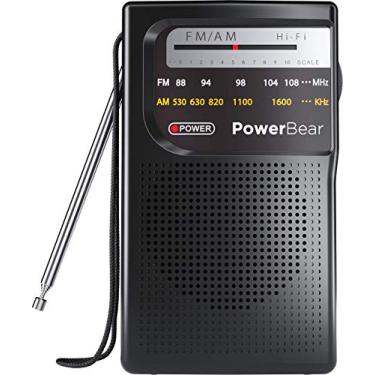 Imagem de PowerBear Rádio portátil | AM/FM, 2AA operado por bateria com recepção de longo alcance para uso interno, externo e de emergência | Rádio com alto-falante e fone de ouvido (preto)