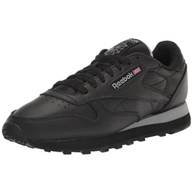 Imagem de Reebok Tênis de couro clássico unissex para adultos, Cblack/Cblack/Purgry, 13.5 Women/12 Men