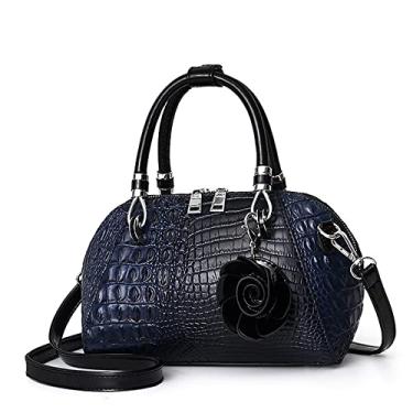 Imagem de Bolsa de mão feminina com alça superior de crocodilo médio bolsas transversais femininas retrô com zíper, Azul
