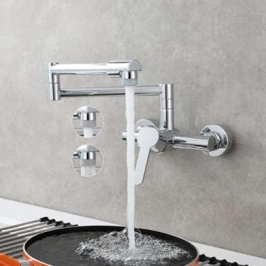 Imagem de Torneira de cozinha dobrável de parede cromada de cobre universal para pia de água quente e fria torneira giratória de 360 graus, cromada tipo B