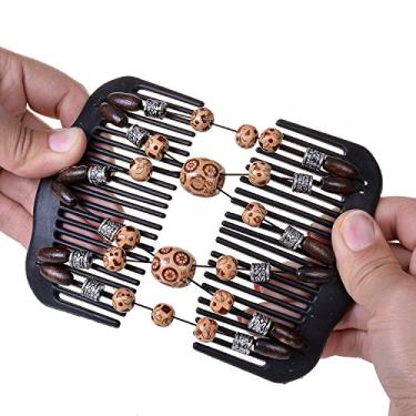 Imagem de LOVEF Pentes de Cabelo Femininos Mágicos com Contas de Madeira Elásticas e Clipes Duplos Laterais para Bolinhas, Acessórios de Cabelo, Coffee 1, 11cmx8cm