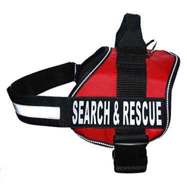 Imagem de Colete para cães de nylon confortável para cães de nylon confortável para colete de arreio de busca e resgate para cães pequenos, médios e grandes. Vem com 2 remendos reflexivos para pesquisa e resgate removíveis.Doggie Stylz Girth 19-25" vermelho ServiceHarnSearchRescueRedM