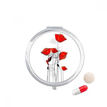 Imagem de Caixa de armazenamento de medicamentos com pintura de linha de arte abstrata com flores vermelhas