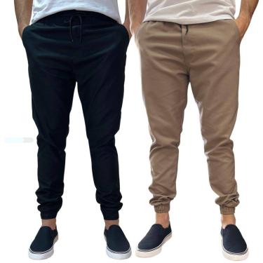 Imagem de Kit 2 Calça Jogger Masculina Jeans Sarja Com Punho Elástico