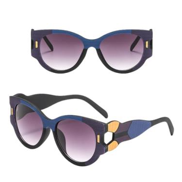Imagem de Óculos de sol feminino grande quadro gato olho óculos feminino senhora rave festiva, azul preto, um tamanho