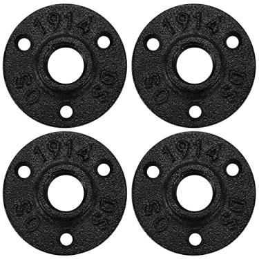 Imagem de Flange de piso preto antiferrugem, casa TZH acessórios de tubulação de ferro maleável para estilo vintage industrial, flanges com orifício roscado para decoração de projeto/móveis/prateleiras (4, 1/2")