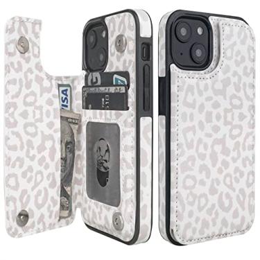 Imagem de HAOPINSH Capa carteira para iPhone 13 Mini com porta-cartão, estampa de leopardo branco com estampa de onça flip traseira de couro PU com compartimentos para cartão para mulheres e meninas, fecho magnético duplo à prova de choque capa de 5,4 polegadas