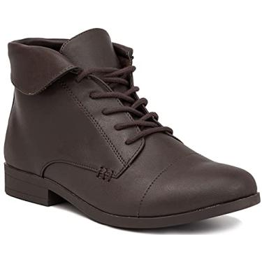Imagem de LONDON FOG Crissy Dress Bota de cano curto feminina com cadarço e gola, Marrom, 37