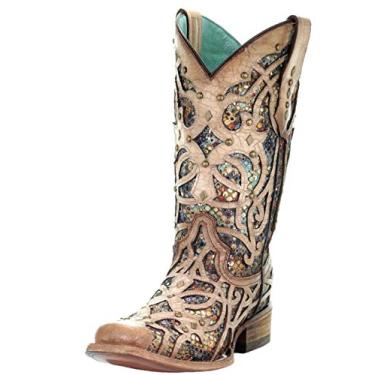 Imagem de Corral Boot Company Bota feminina cravejada com incrustações ósseas, Bege, 7.5 B(M) US
