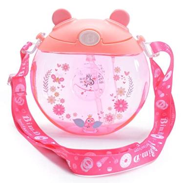 Imagem de viva story Garrafa de água Donut infantil com canudo com alça de ombro ajustável portátil para piquenique copo de plástico à prova de vazamento para viagem (rosa, 500 ml)