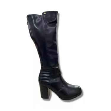 Imagem de Bota Feminina Cano Longo Mooncity Salto Grosso 73134 Preto-Feminino