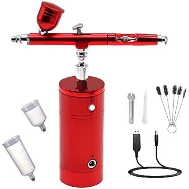 Imagem de Kit de aerógrafo de ação dupla, conjunto de aerógrafo de maquiagem portátil, máquina de spray portátil para decoração de bolo, pintura artística, design de unhas, coloração de modelo, vermel