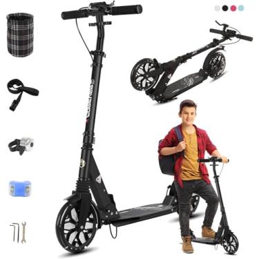 Imagem de Scooter de chute adulto com freios, scooter leve de liga de alumínio para adolescentes e adultos, com estrutura de suporte para os pés, design de absorção de choque, scooter dobrável de roda