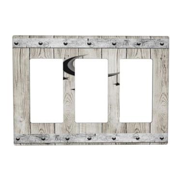 Imagem de Placa decorativa para interruptor de luz, vintage, porta de celeiro, madeira, rústica, fazenda, campo, 3 gangs, placas de parede triplas, placas de interruptor GFCI e capas de tomada para decoração de