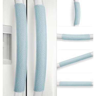 Imagem de Rikzor Capas de maçaneta de porta de geladeira, 6 peças, tampas de alça de eletrodomésticos ajustáveis, mantenha sua cozinha limpa, protetor de alça de fogão de forno de microondas, protetor de alça de máquina de lavar louça, capa antiderrapante para alça de geladeira (azul gelo)