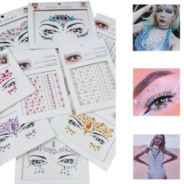 Imagem de Adesivo Autocolante para Rosto e Olhos: Strass Colorido Stickers Face Jewels Carnaval e Festas - 2 Cartelas Sortidas