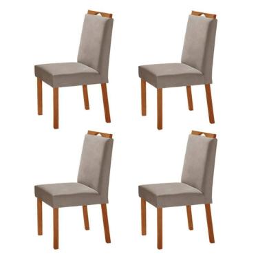 Imagem de Kit 4 Cadeiras Lis Com Puxador Móveis Minas Cor Veludo Cinza