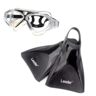 Imagem de kit natacao oculos tipo mascara onix nadadeira silicone leader (G4042)
