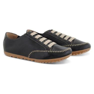 Imagem de Tênis Feminino Sapatênis Couro Casual Mocassim - D' Roma, Preto, 35