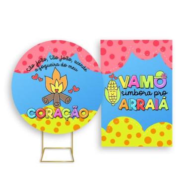 Imagem de Painel De Festa Redondo 1,50x1,50 + Painel Vertical 1,50x2,20 - Foguei