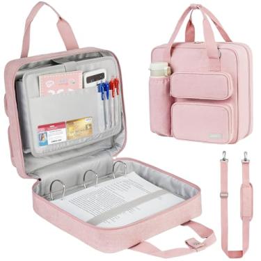 Imagem de Fichário com zíper com 3 anéis, capacidade para 500 folhas, fichário de 5 polegadas com alça de ombro para laptop de 13 polegadas para escola e escritório, rosa