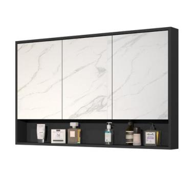 Imagem de Espelheira Hefesto 3 Portas Armário Aéreo Para Banheiro - Preto - Emes