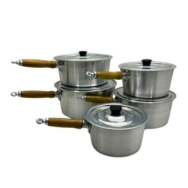 Imagem de Conjunto Panelas Cabo Pequenas 5 Pças Alumínio Grosso - Alumínio Forte