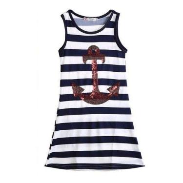Imagem de Vestido Infantil Menina Marinheira Lantejoula Listrado - anjo da mamãe