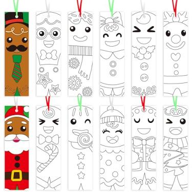 Imagem de BWkoss 75 peças de cores natalinas seus próprios marcadores de livro para crianças tema de homem de gengibre DIY colorir marcador de livro em branco festa de natal jogo prêmio sacos de guloseimas etiquetas de presente estudantes lendo sala de aula suprimentos de recompensa