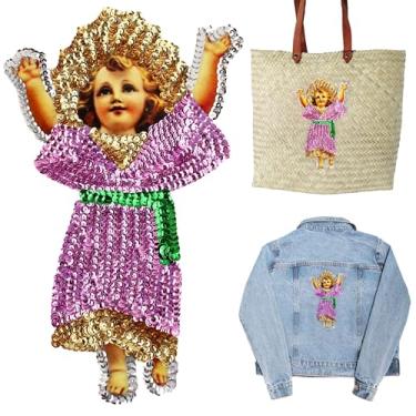 Imagem de Patch de aplique de lantejoulas Nino dios pode ser costurado/colado em bonés e vestidos, jaquetas, bolsas ou qualquer outro tecido - patch de lantejoulas niño dios - patch de enfeite infantil de deus