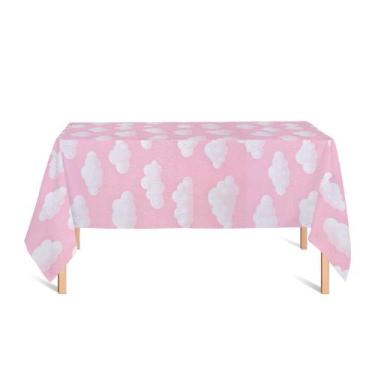 Imagem de Toalha de Mesa Retangular em Tecido Jacquard Estampado Nuvem Rosa, 1,4
