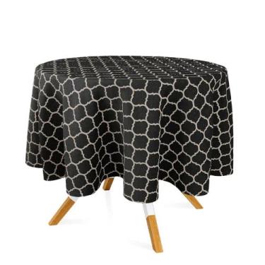 Imagem de Toalha de Mesa Redonda em Tecido Jacquard Preto e Crú Geométrico Tradi