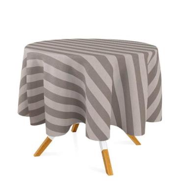 Imagem de Toalha de Mesa Redonda em Tecido Jacquard Marrom Acinzentado e Bege Li