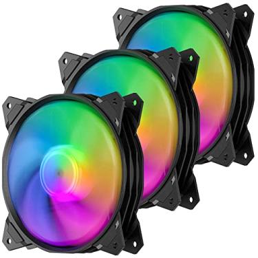 Imagem de upHere Longa Vida 120Mm 3 Pinos de Alto Fluxo de Ar Edição Silenciosa Arco-Íris LED Ventilador para Gabinetes de Pc, Coolers de CPU e Radiadores 3 Pacotes, (Pf120Cf3-3)