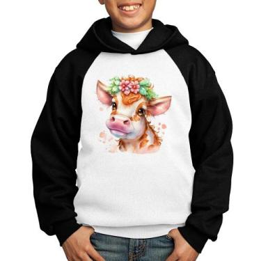 Imagem de Moletom Infantil Vaquinha E Flores - Foca na Moda, Branco, Preto, 6